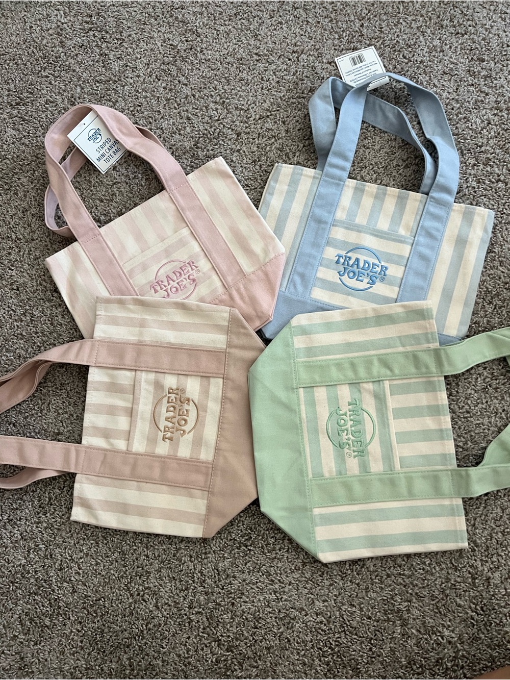 Trader Joe's Pastel Stripe Canvas Tote - Mint, Blush, Blue, Rose